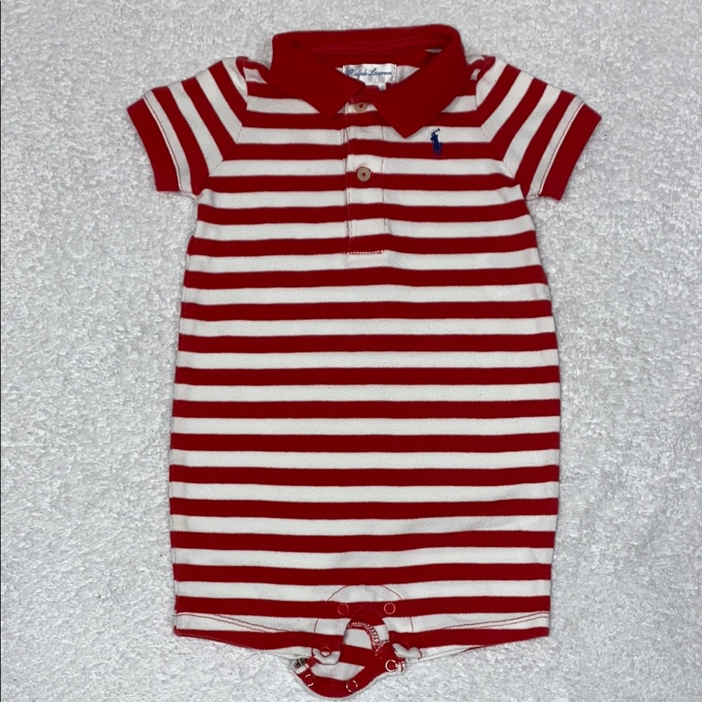 Ralph Lauren Red and White Striped Polo summer cotton Romper 9m